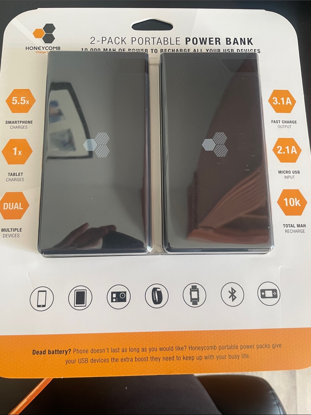 Honeycomb 2-Pack Portable Power Bank in Glossy Black